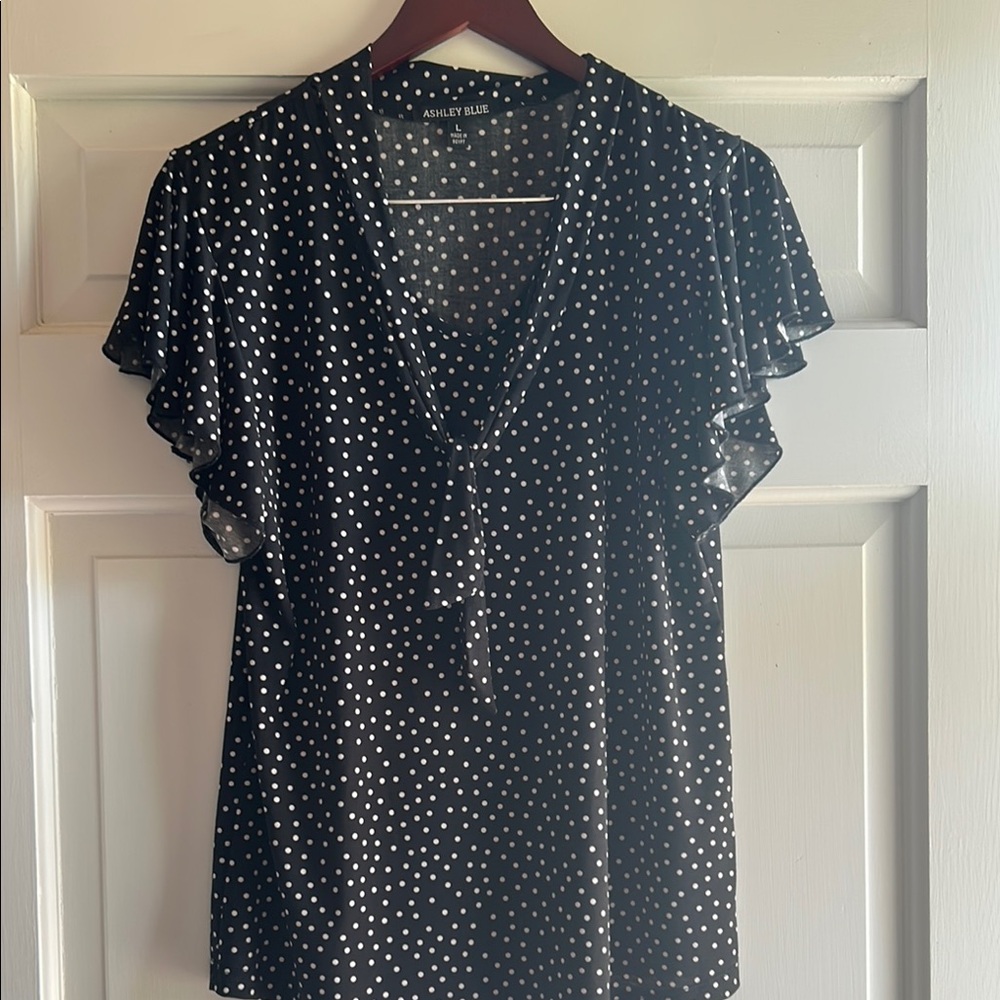 Ashley Blue Black Polka Dot Women's Top